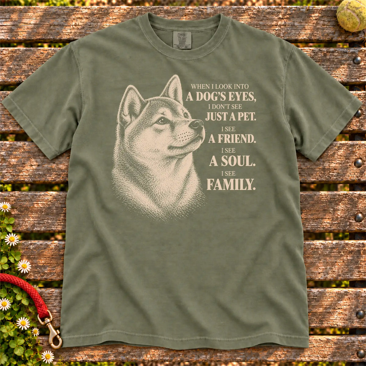 Moss Comfort Colors® T-shirt featuring the Shiba Inu More Than a Pet design.