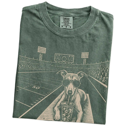 Folded Moss Comfort Colors® T-shirt showing Whippet ready for football and tailgate season