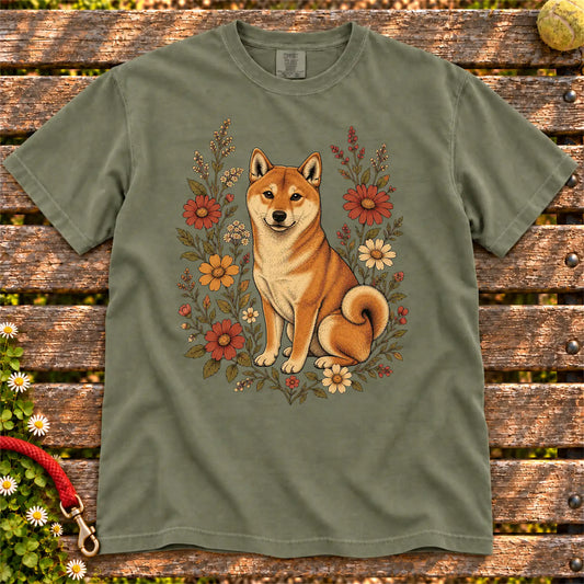 Wildflower Shiba Inu T-Shirt in Moss