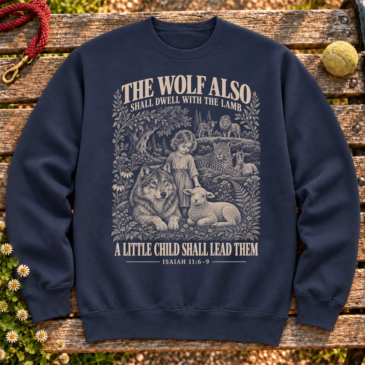 Navy A Little Child Shall Lead Them scripture crewneck sweatshirt