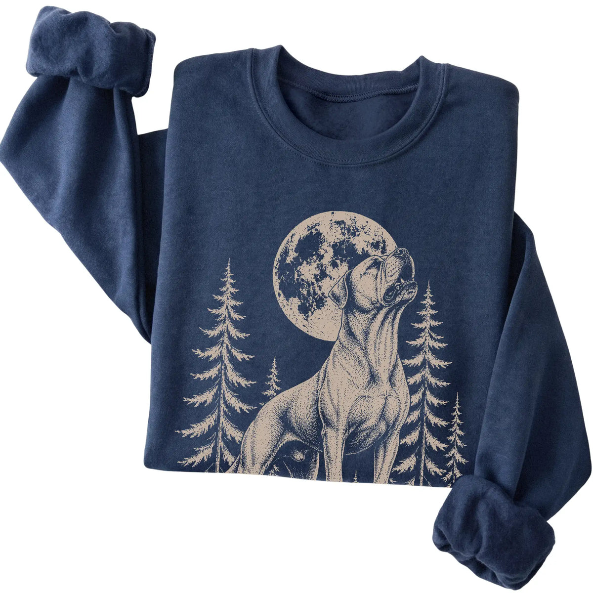 American Bulldog Howling at the Moon crewneck sweatshirt in Navy