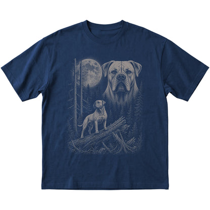 American Bulldog Moonlit Forest graphic on a navy Softstyle T-shirt laid flat