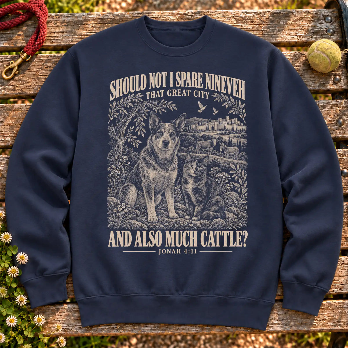Navy And Also Much Cattle scripture crewneck sweatshirt