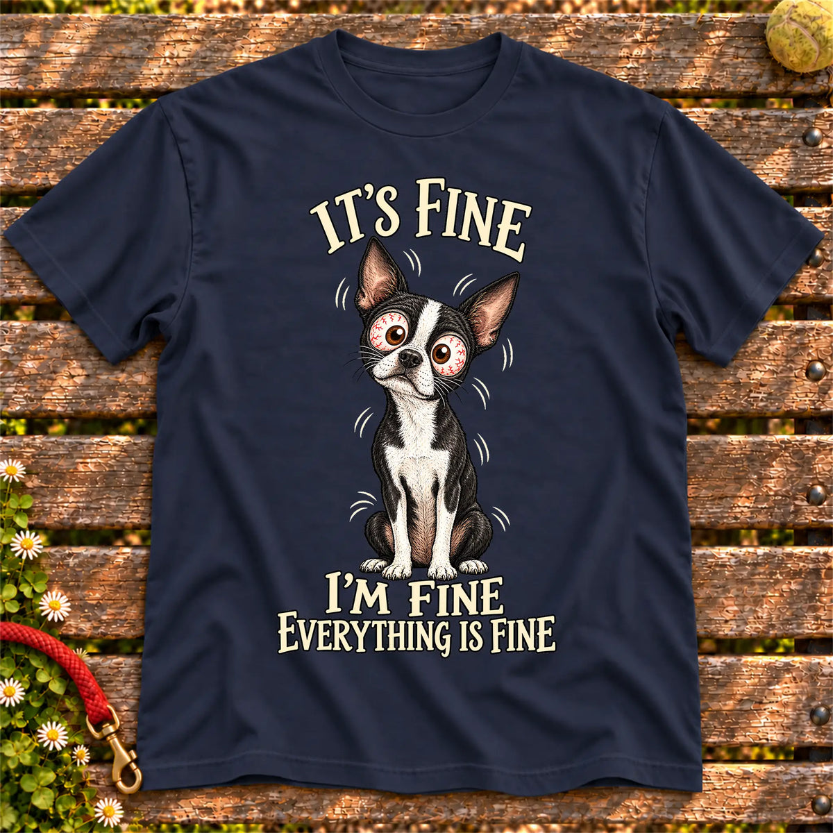 Boston Terrier Everything Is Fine Softstyle T-shirt in Navy
