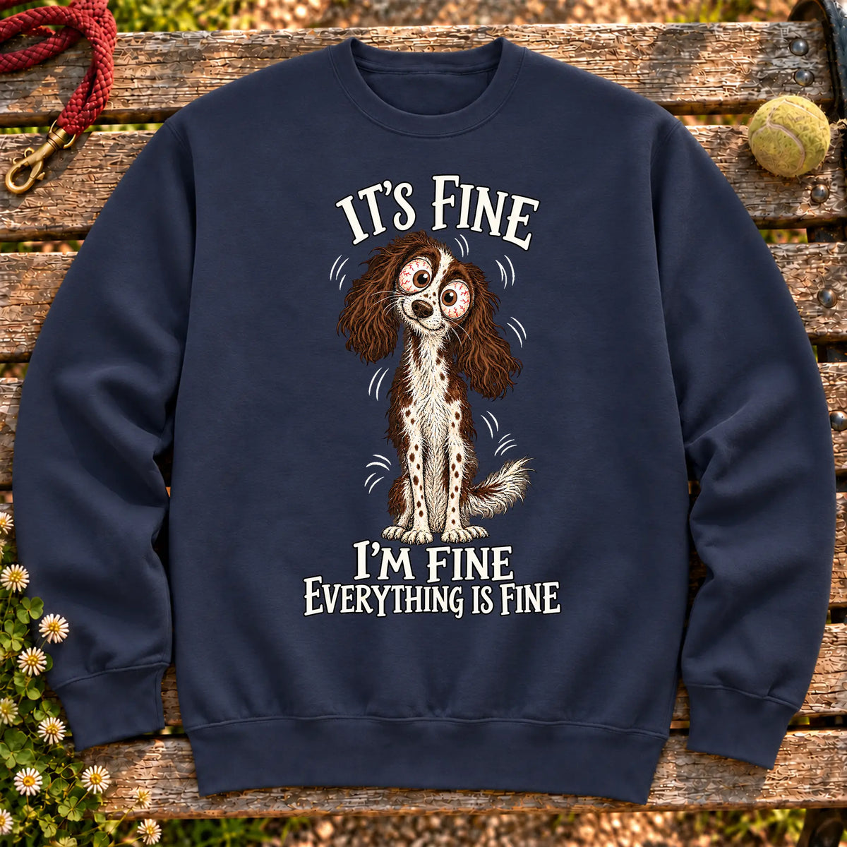 Springer Spaniel Everything Is Fine crewneck sweatshirt in Navy