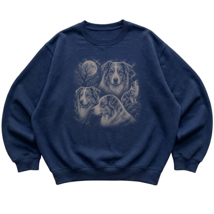 Australian Shepherd 90s Moon Sweatshirt in Navy — flat lay