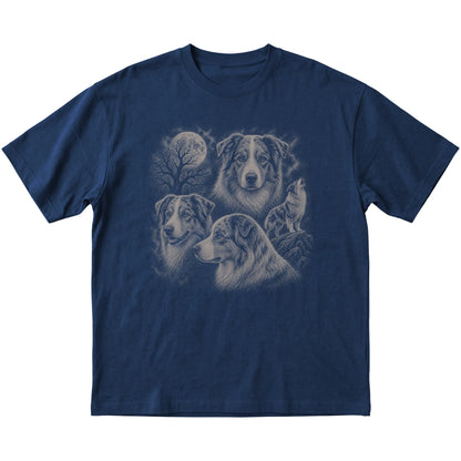 Australian Shepherd 90s Moon T-Shirt in Navy — flat lay