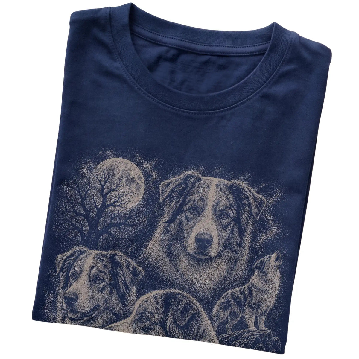 Australian Shepherd 90s Moon T-Shirt in Navy — folded detail