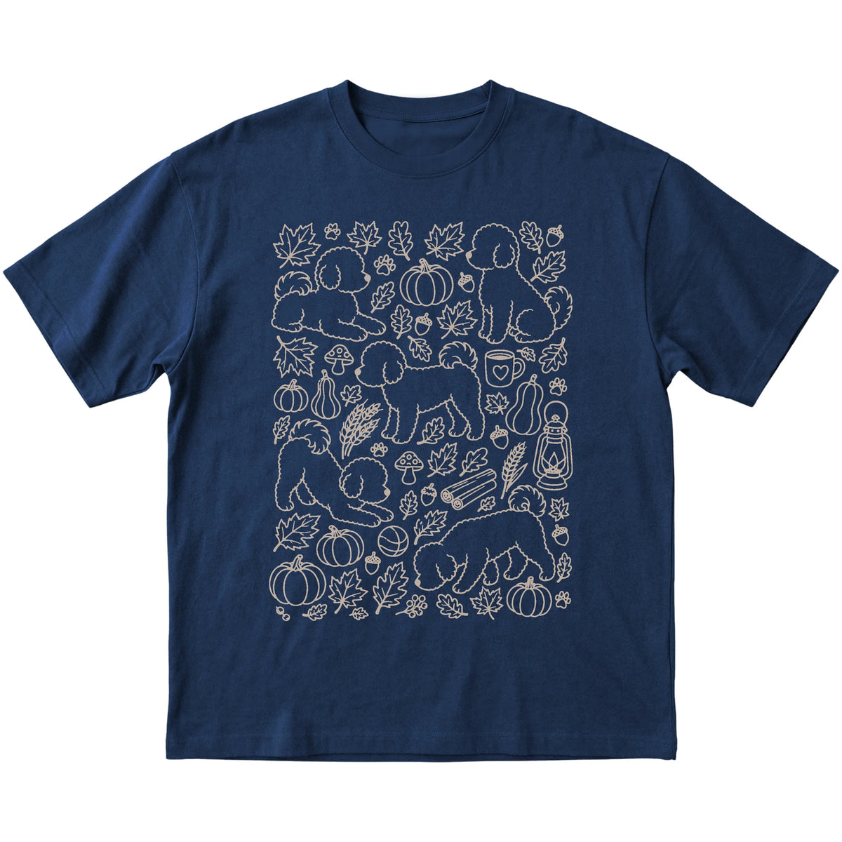 Navy Bichon Frise Fall Leaves shirt laid flat
