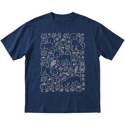 Navy Bichon Frise Fall Leaves shirt laid flat