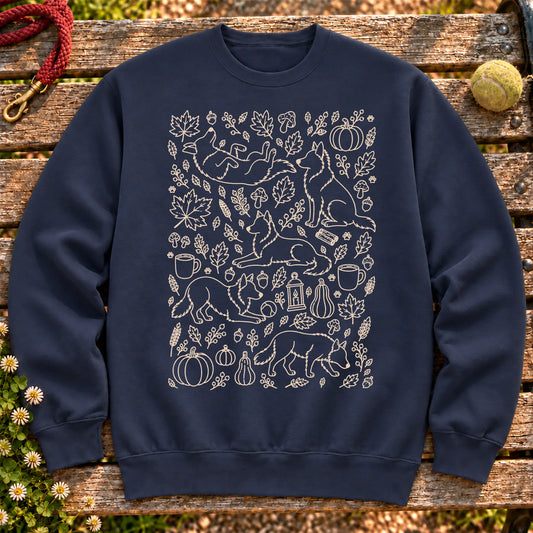 Border Collie Autumn on a Navy crewneck sweatshirt, shown flat