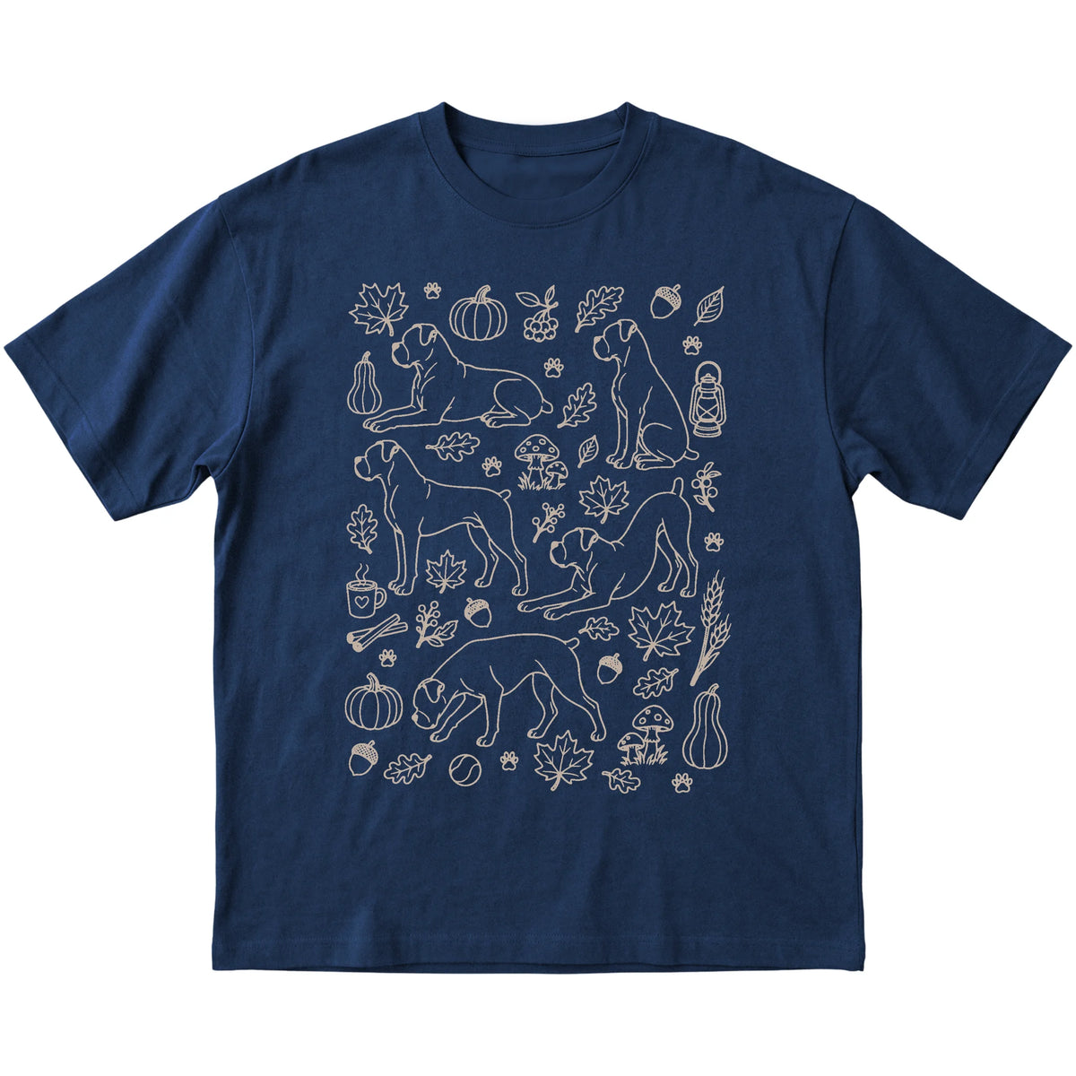 Navy Boxer Fall Leaves shirt laid flat