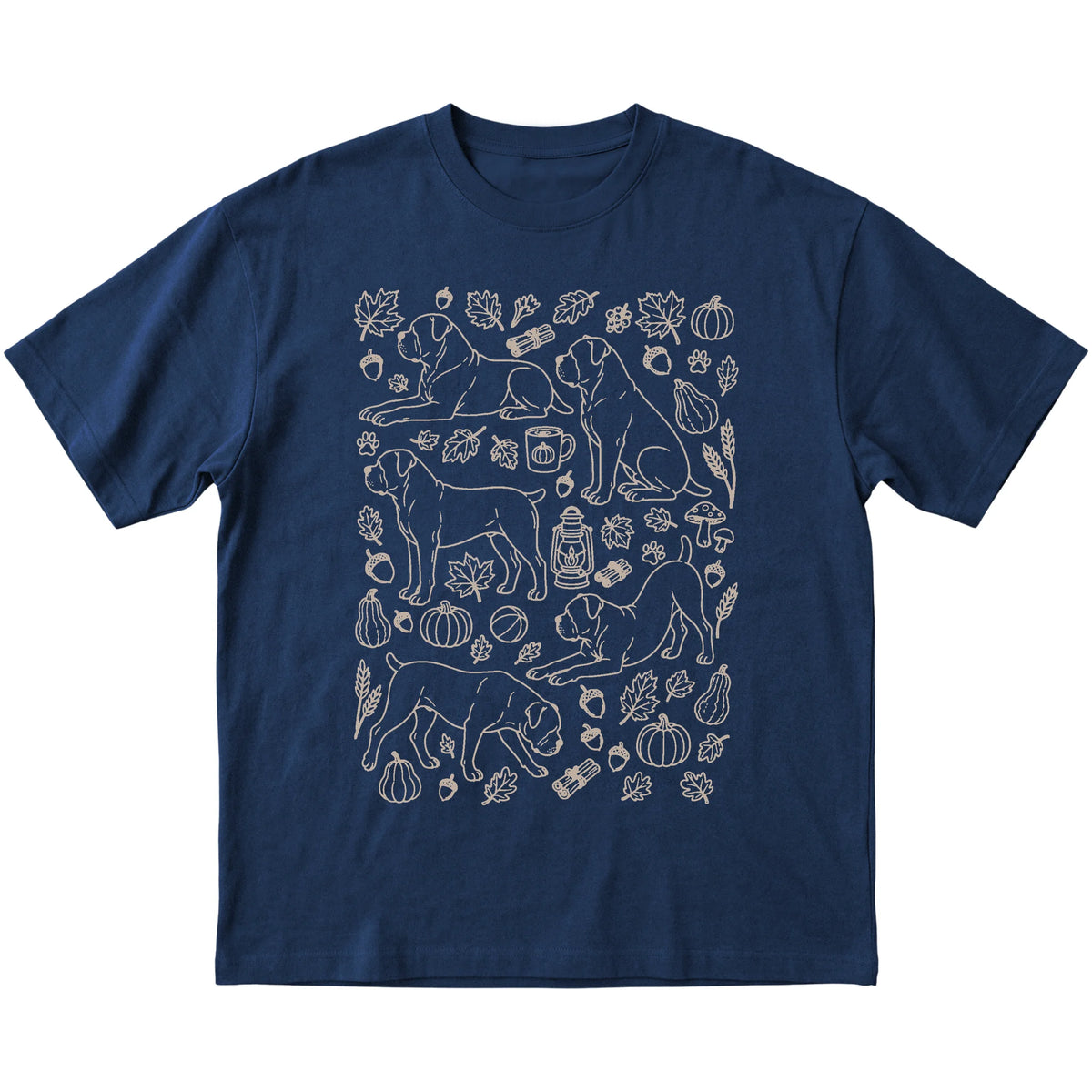 Navy Cane Corso Fall Leaves shirt laid flat