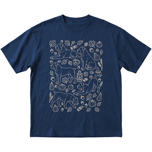 Navy Cane Corso Fall Leaves shirt laid flat