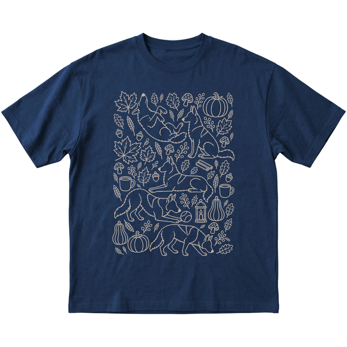 Navy German Shepherd Fall Leaves shirt laid flat
