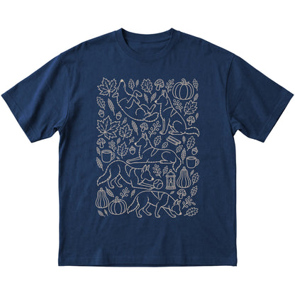 Navy German Shepherd Fall Leaves shirt laid flat