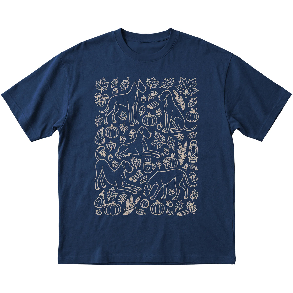 Navy Great Dane Fall Leaves shirt laid flat