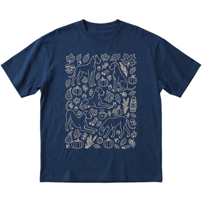 Navy Great Dane Fall Leaves shirt laid flat