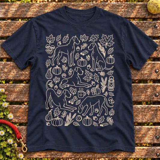 Great Dane Autumn on a Navy T-shirt, shown flat