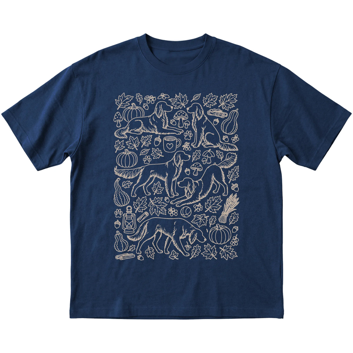 Navy Irish Setter Fall Leaves shirt laid flat