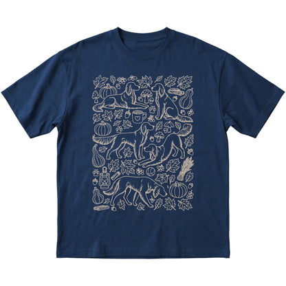 Navy Irish Setter Fall Leaves shirt laid flat