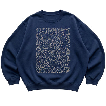 Navy Labradoodle Fall Leaves shirt laid flat
