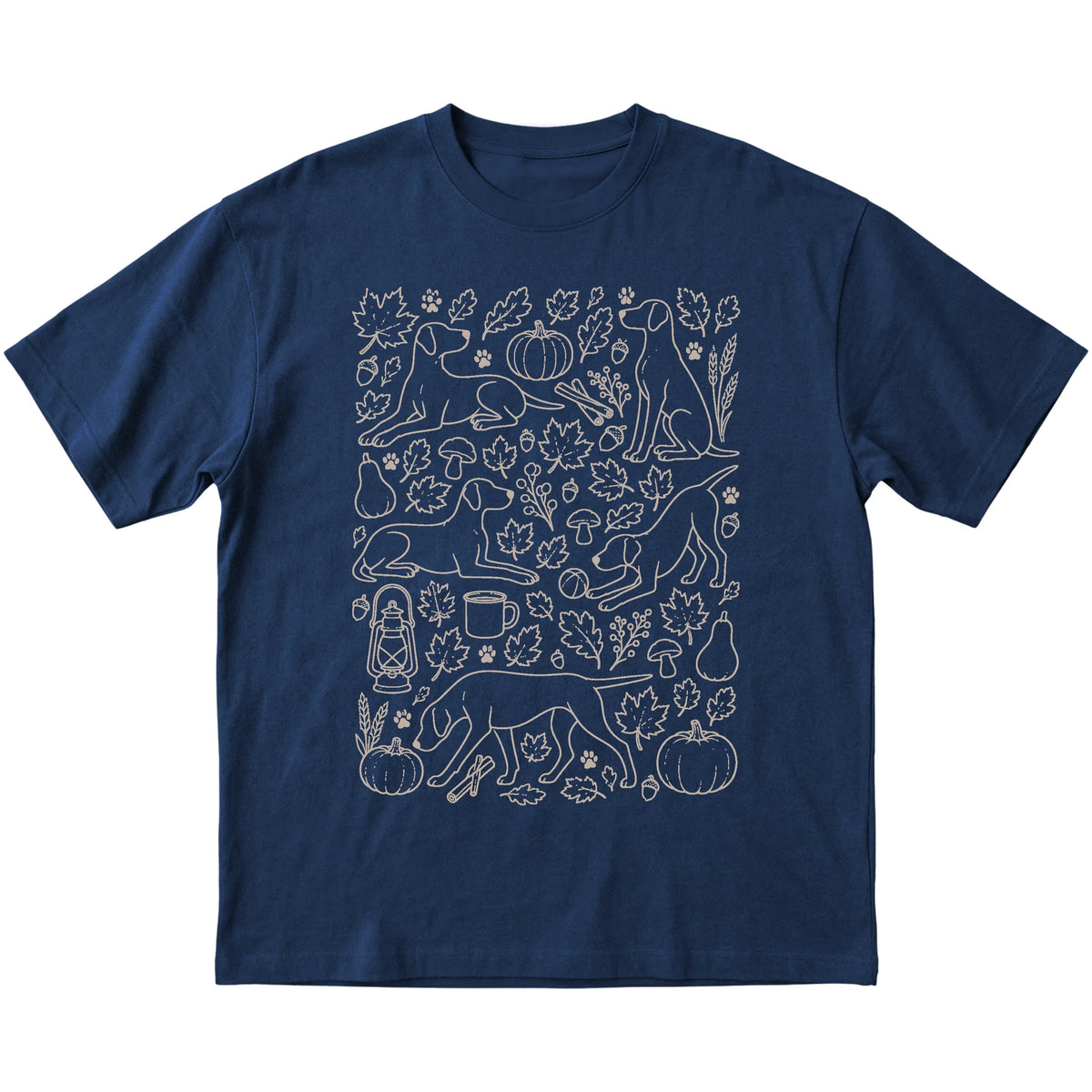 Navy Pointer Fall Leaves shirt laid flat