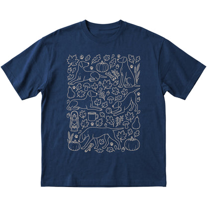 Navy Pointer Fall Leaves shirt laid flat