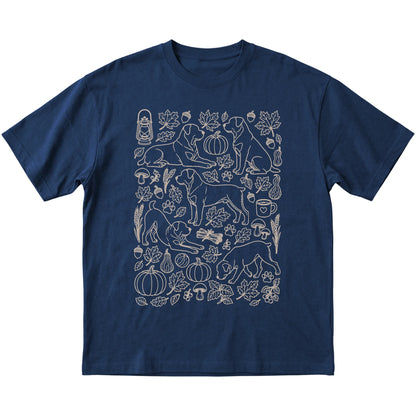 Navy Rottweiler Fall Leaves shirt laid flat
