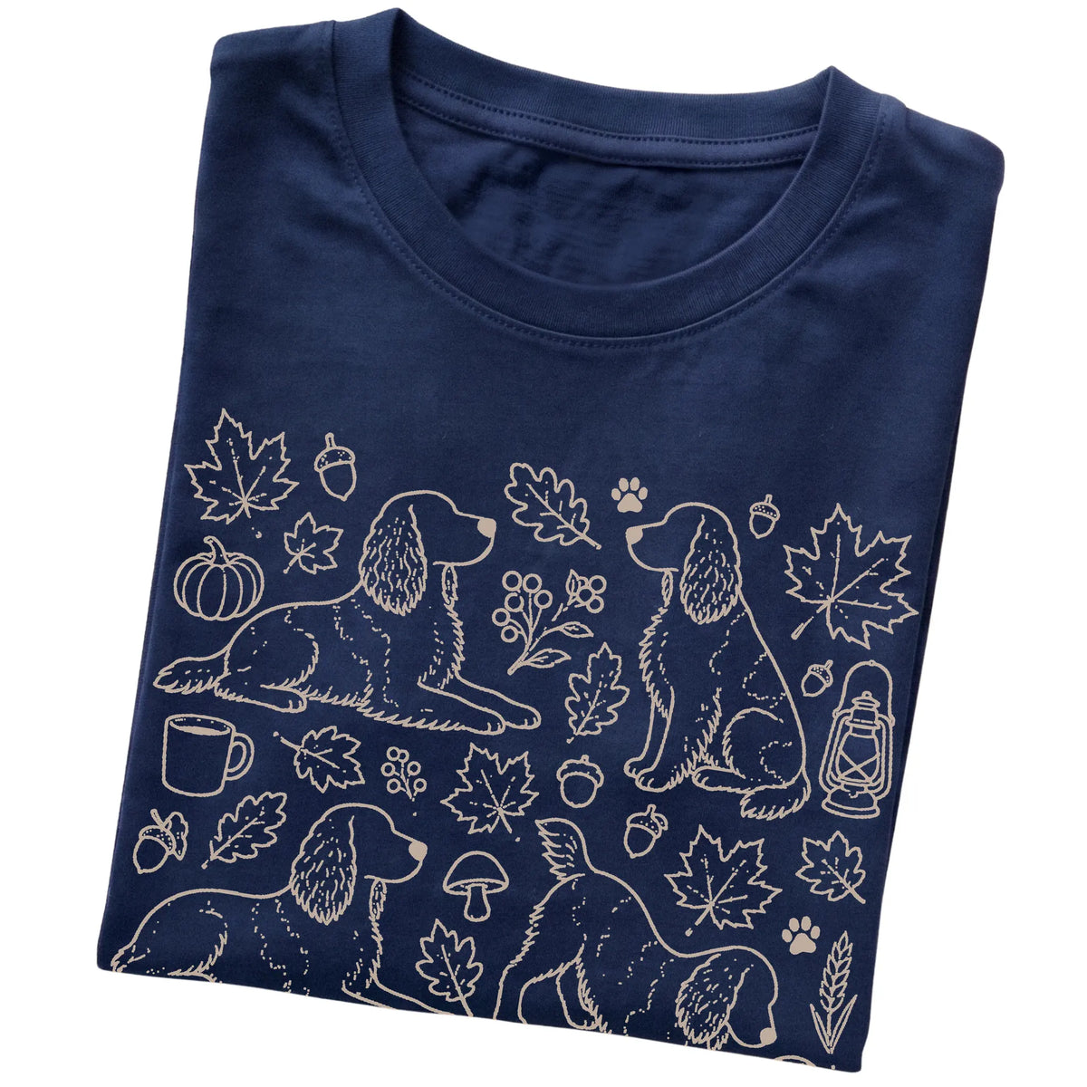 Navy Springer Spaniel Fall Leaves folded detail view