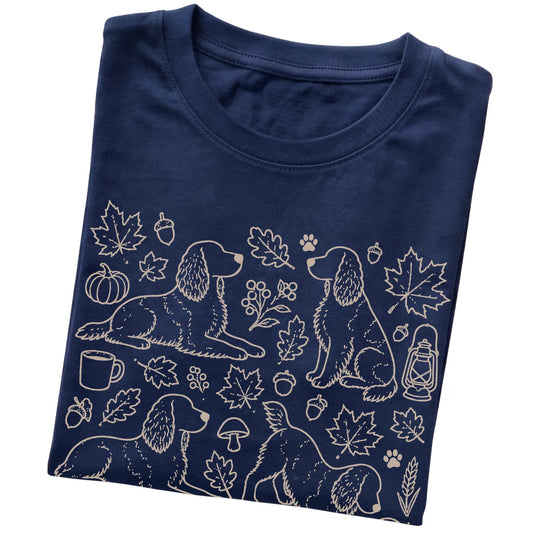 Navy Springer Spaniel Fall Leaves folded detail view