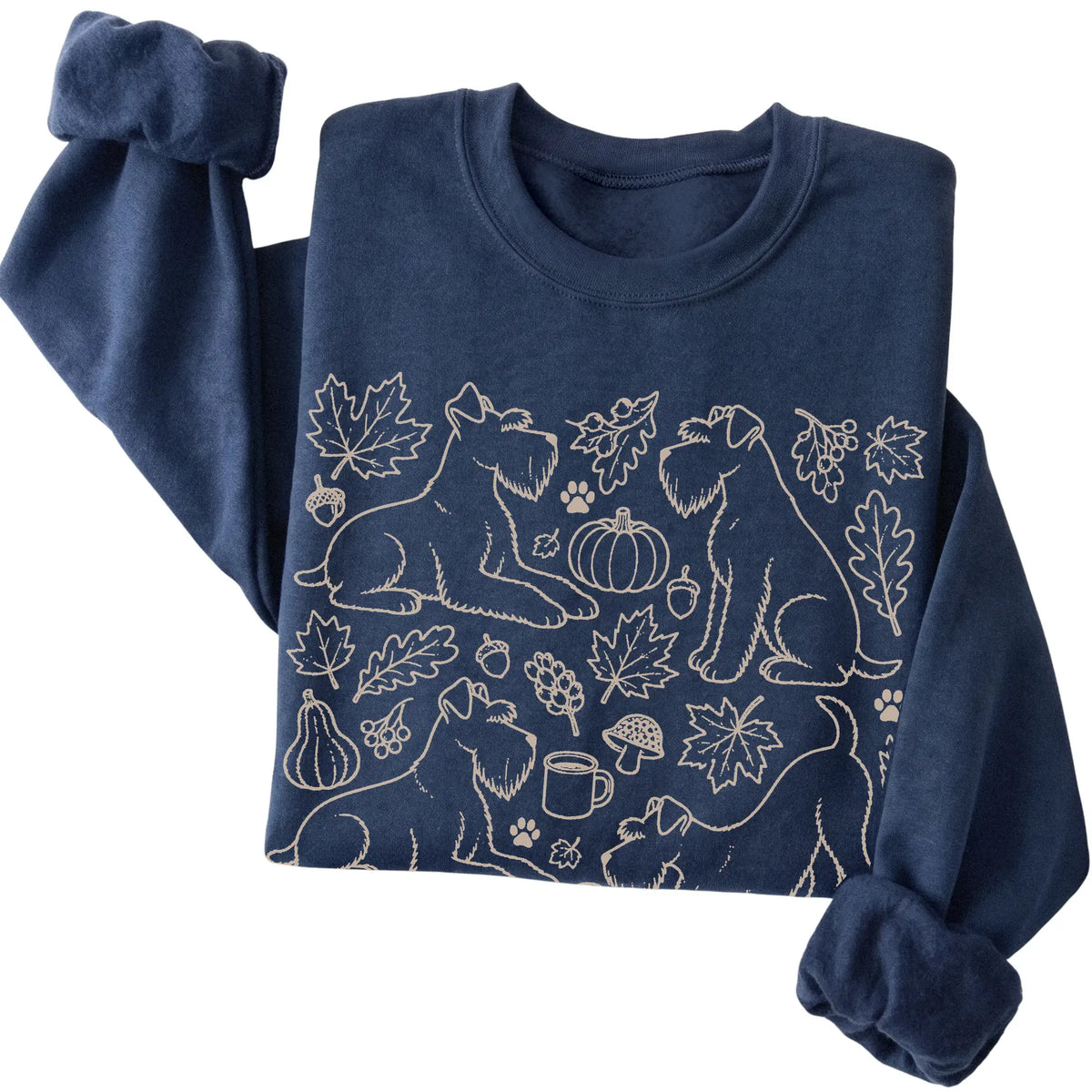Navy Standard Schnauzer Fall Leaves folded detail view