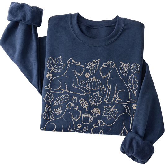 Navy Standard Schnauzer Fall Leaves folded detail view