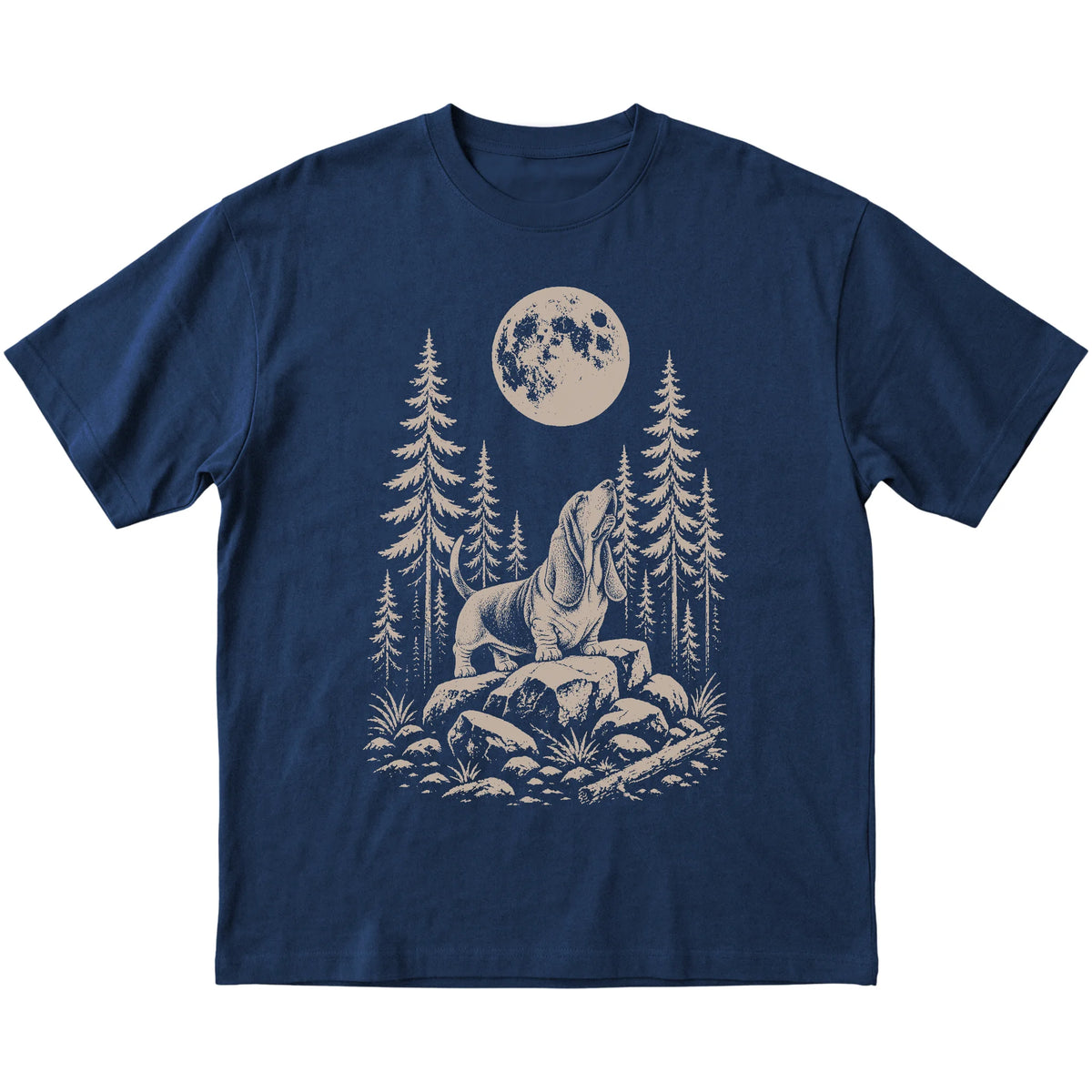 Basset Hound Howling at the Moon softstyle T-shirt in Navy