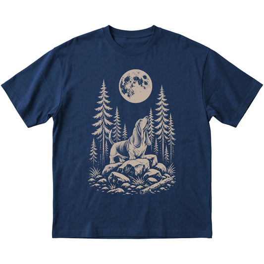 Basset Hound Howling at the Moon softstyle T-shirt in Navy