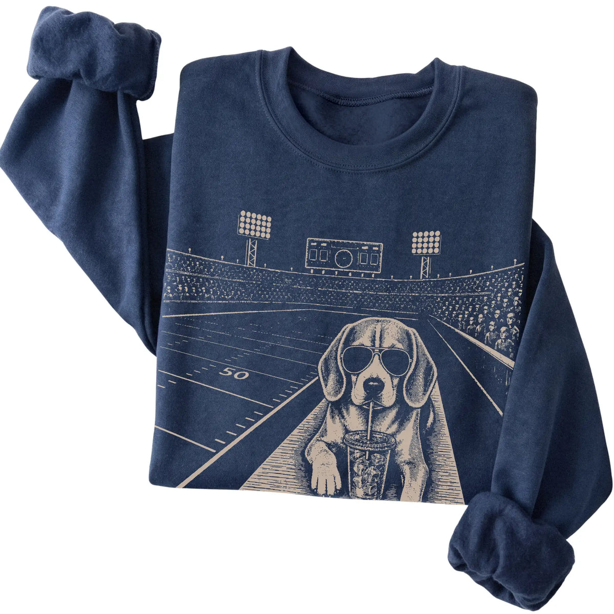 Navy Beagle Football Tailgate sweatshirt, folded