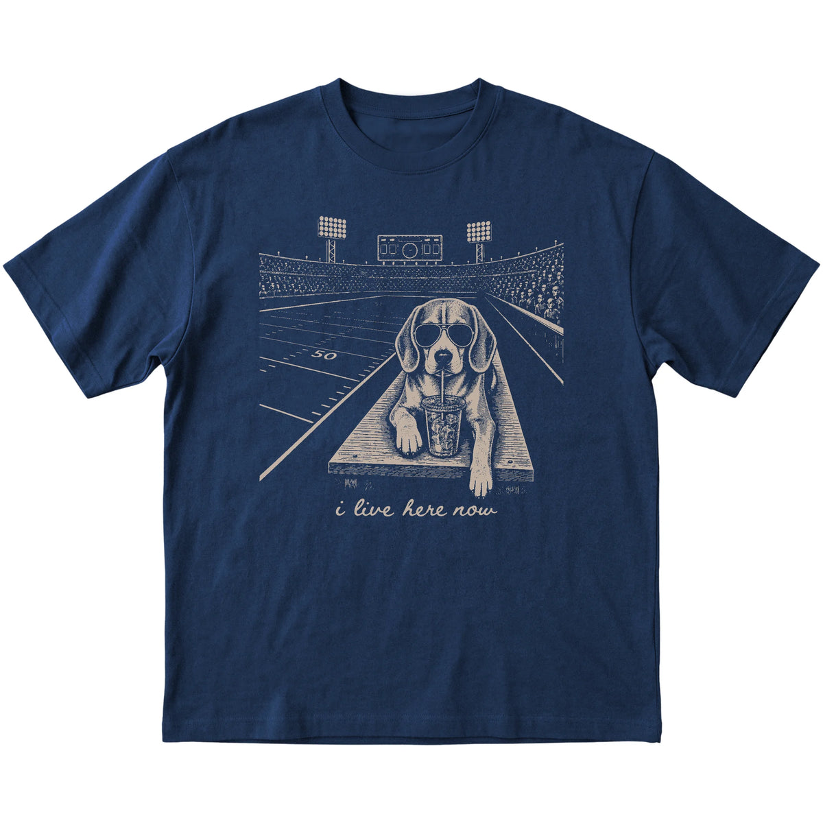 Navy Beagle Football Tailgate T-shirt, laid flat