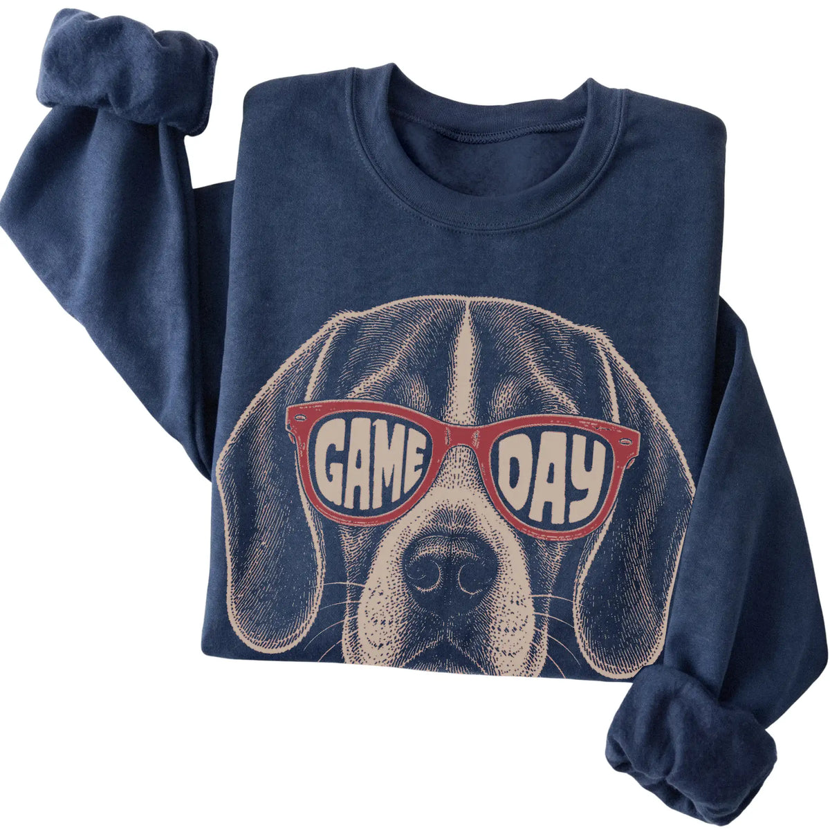 Navy Beagle Game Day Sunglasses sweatshirt, folded