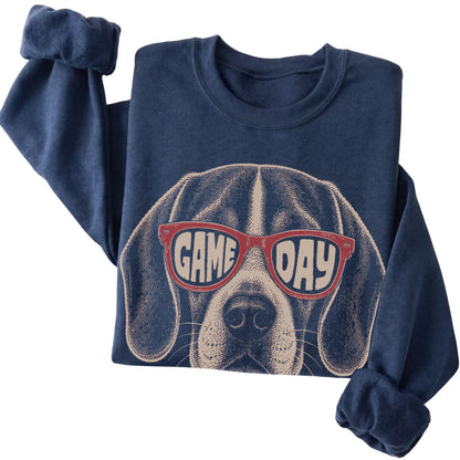 Navy Beagle Game Day Sunglasses sweatshirt, folded