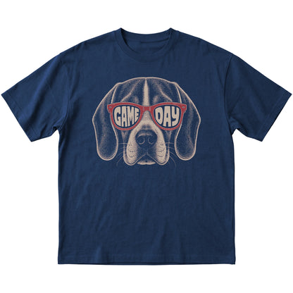 Navy Beagle Game Day Sunglasses T-shirt, laid flat