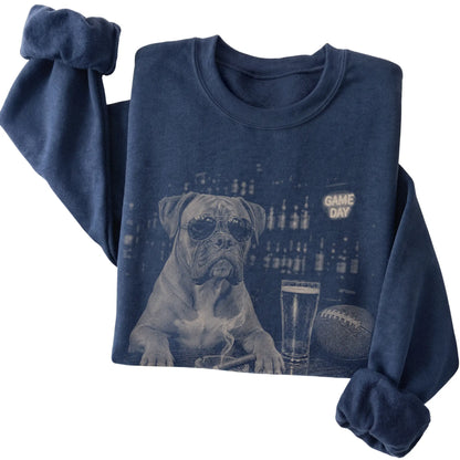 Navy Beer and Football Boxer sweatshirt, folded