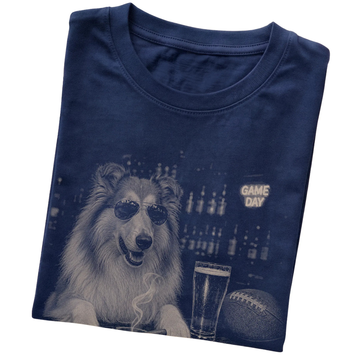 Navy Beer and Football Collie T-shirt, folded