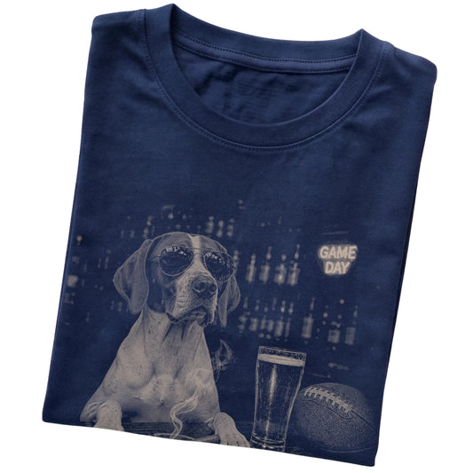 Navy Beer and Football Pointer T-shirt, folded