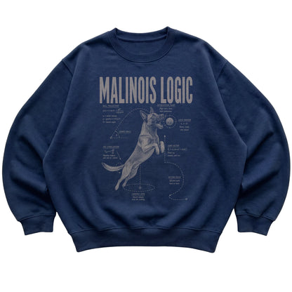 Navy Belgian Malinois Ball Logic sweatshirt laid flat