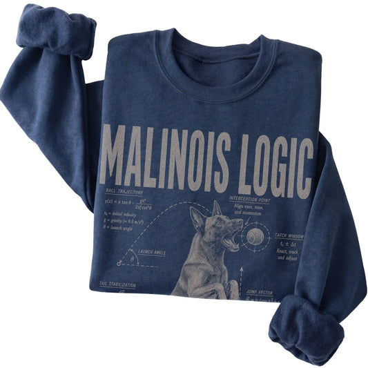 Navy Belgian Malinois Ball Logic sweatshirt folded detail