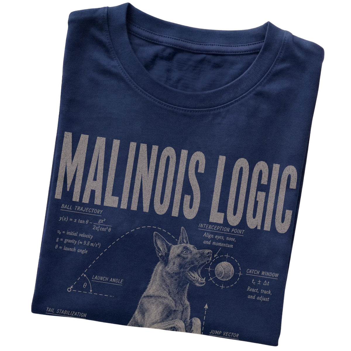 Navy Belgian Malinois Ball Logic T-Shirt folded detail