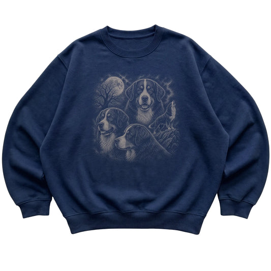 Bernese Mountain Dog 90s Moon Sweatshirt in Navy — flat lay