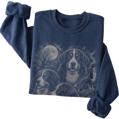 Bernese Mountain Dog 90s Moon Sweatshirt in Navy — folded detail