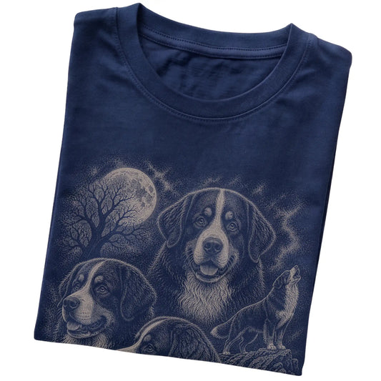 Bernese Mountain Dog 90s Moon T-Shirt in Navy — folded detail