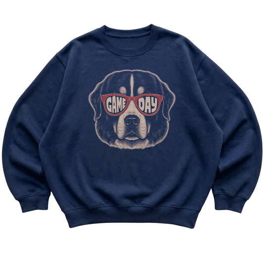 Navy Bernese Mountain Dog Game Day Sunglasses sweatshirt, laid flat